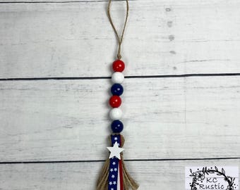 Patriotic wood beaded garland/ tiered tray decor/ canister garland/ 4th of July decor/ Patriotic decor/ wood beads/