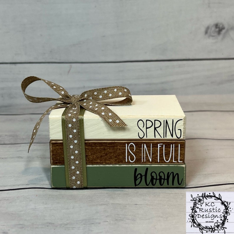 Spring Book Stack Spring Mini Wood Book Stack/tier Tray Decor/spring Decor/ Wood Books ...