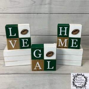 Football wood blocks/ tiered tray decor/ wood decor/ Football decor/ farmhouse/ mantle decor/ Holiday decor/ football tier tray