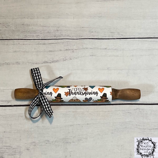 Thanksgiving mini wood rolling pin/ tier tray decor/ turkey/ pie/Thanksgiving decor/ Thanksgiving tier tray/ shelf sitter