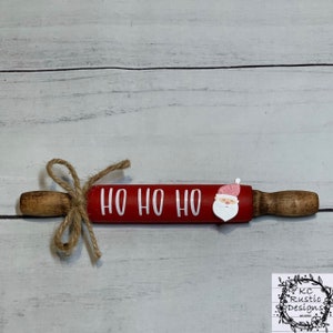 Weihnachts-Mini-Nudelholz aus Holz/HO HO HO/Weihnachtsdekoration/Tiertablett-Dekor/Tiertablett-Dekor/Weihnachtsmann-Dekor