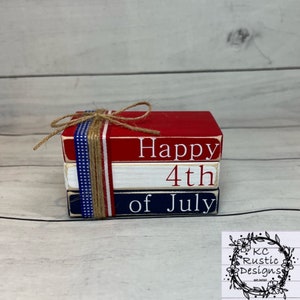 4th of July mini wood book stack/ patriotic decor/ tier tray decor/ 4th of July decor/ wood books/ book bundle