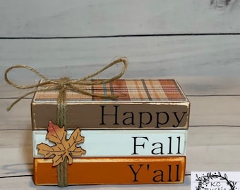 Fall mini wood book stack/ tier tray decor/ Thanksgiving wood book stack/ Thanksgiving decor/ farmhouse/ wood books/ book bundle
