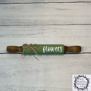 Flower mini wood rolling pin/ tier tray decor/ home decor/spring decor/ spring tier tray/home decor