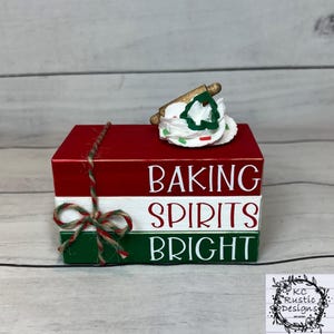 Christmas mini wood book stack/tiered tray decor/book bundle/wood books/farmhouse decor/mantle decor/buffet decor