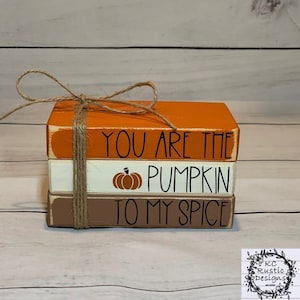 Fall mini wood book stack/tier tray decor/ pumpkin/fall decor/ wood book/ pumpkin spice/book bundle/shelf sitter/