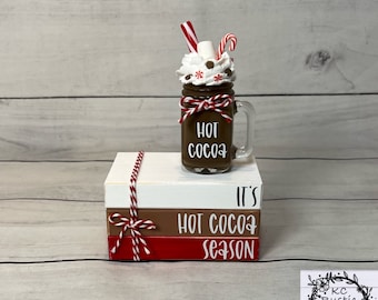 Pila di libri in legno per cioccolata calda/bevanda finta/decorazione per vassoio a più livelli/decorazione natalizia/decorazione per cioccolata calda/bar per cioccolata calda/decorazione per camino/vassoio a più livelli per cioccolata calda