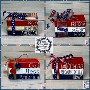 Patriotic mini wood book stack/patriotic decor/tier tray decor/4th of July decor/wood books/Memorial day/4th of July tier tray/book bundle