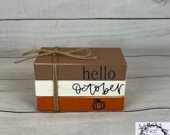 Fall mini wood book stack/tier tray decor/home decor/fall decor/farmhouse/wood books/book bundle/mantel decor/