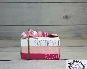 Mini pilha de livros de madeira para o Dia dos Namorados/seja meu/decoração de bandeja em camadas/amor/livros de madeira/decoração para o Dia dos Namorados/xoxo/pacote de livros
