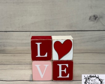 Valentine love wood blocks/ tiered tray decor/ wood decor/ Valentine decor/ farmhouse/ mantle decor/ Holiday decor/ Valentine tier tray