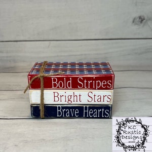 Patriotic mini wood book stack/patriotic decor/tier tray decor/4th of July decor/wood books/book bundle/home decor/