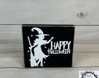 Halloween wood sign/Halloween decor/Halloween tiered tray decor/witch sign/holiday tier tray decor/ wood sign/Halloween/Happy Halloween