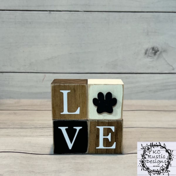 Dog decor/ wood blocks/ tiered tray decor/ wood decor/ mantle decor/ paw print/ Dog tier tray