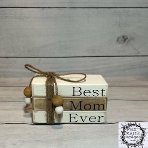 Mom mini wood book stack/ tiered tray decor/ Mother’s Day gift/ Mother’s Day/ wood books/ shelf sitter/ gift