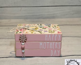 Mother’s Day mini wood book stack/ tiered tray decor/ Mother’s Day tier tray/ Mother’s Day Gift/ wood books/ book bundle