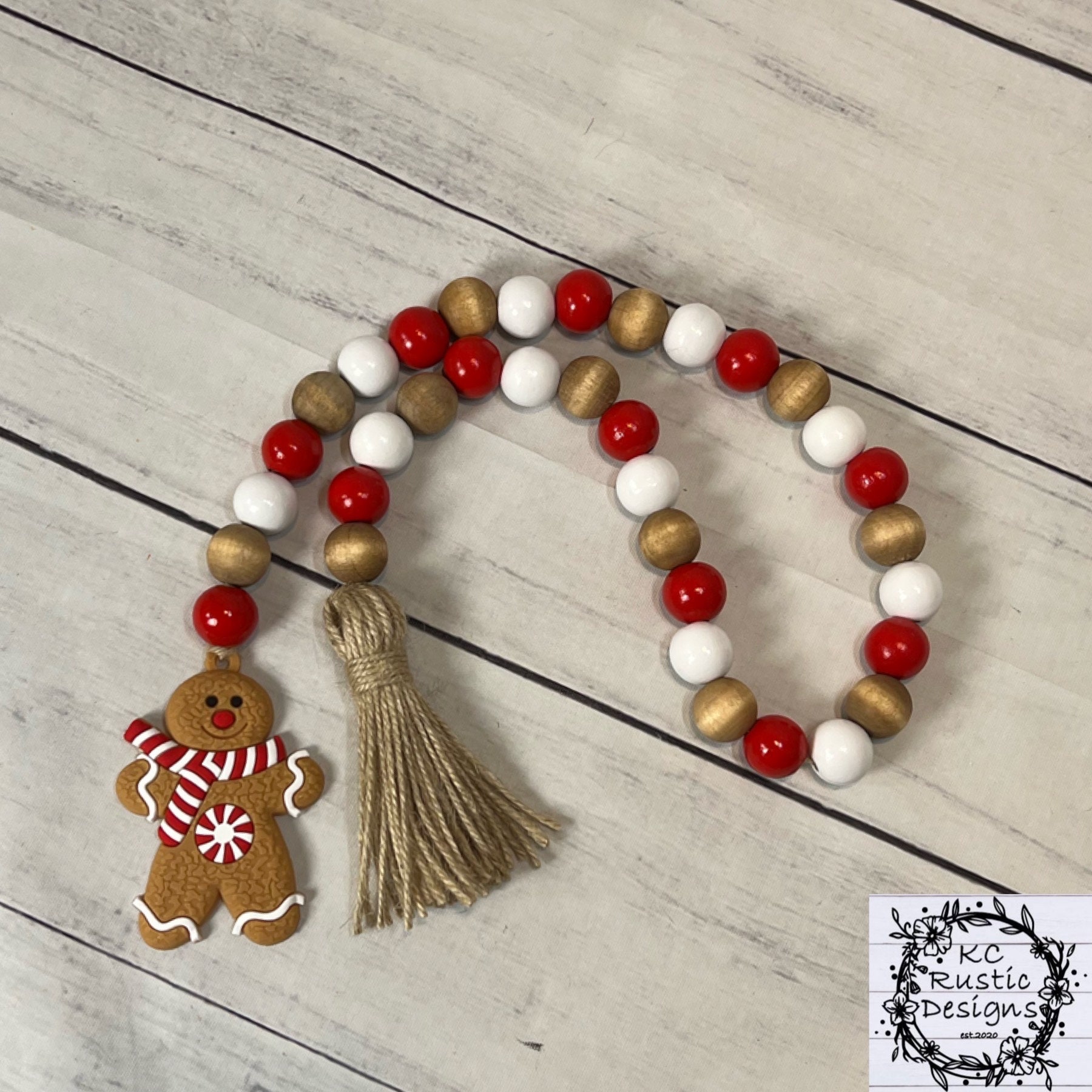 Gingerbread wood beaded garland/Christmas wood beaded garland/ tier…