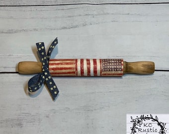 Patriotic mini wood rolling pin/ tiered tray decor/ 4th of July decor/ patriotic decor/