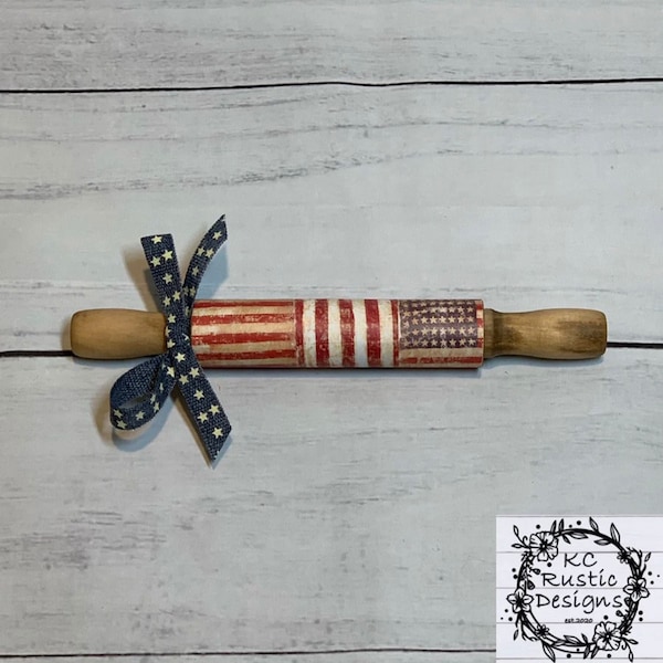 Patriotic mini wood rolling pin/ tiered tray decor/ 4th of July decor/ patriotic decor/