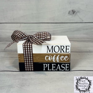 Coffee mini wood book stack/ coffee bar/ tier tray decor/ coffee decor/ farmhouse/ wood books/coffee tier tray