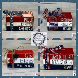 Patriotic mini wood book stack/patriotic decor/tier tray decor/4th of July decor/wood books/Memorial day/4th of July tier tray/book bundle