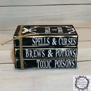 Halloween wood book stack/Halloween decor/ tier tray decor/ book bundle/ spells and curses/ wood book