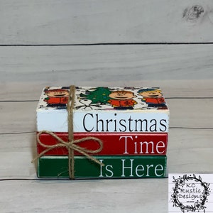 Christmas mini wood book stack/Christmas TimeIs Here/tiered tray decor/ wood books/ book bundle/ Christmas decor