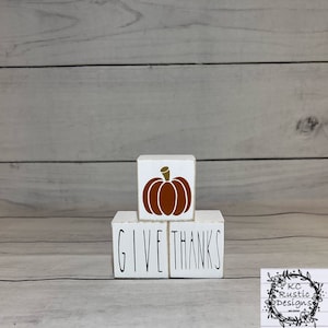 Bloques de madera para dar gracias / Decoración de bandejas de varios niveles / Decoración de otoño / Decoración de Acción de Gracias / Bloques de madera / Estante para colocar