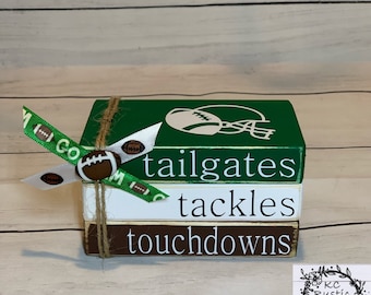Football tiered tray decor/ mini wood book/ football decor/ go team/ book bundle