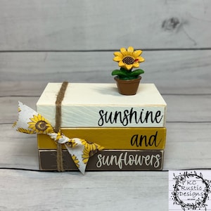 Sunflower mini wood book stack/ home decor/ wood books/ tier tray decor/ book bundle/shelf sitter/ sunflower tier tray/ sunshine/ sunflowers