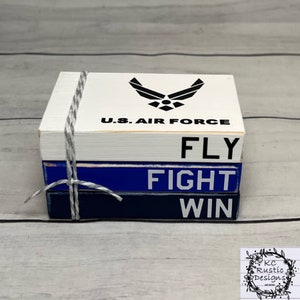 Air Force mini wood book stack/ tier tray decor/Father’s Day decor/ veteran/ Air Force/ dad/Father’s Day gift/ shelf sitter/ wood books/