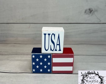 愛国的な木製ブロック/7月4日の装飾/愛国的な装飾/段トレイの装飾/独立記念日/アメリカ/木製装飾/木製ブロック