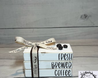 Coffee mini wood book stack/coffee bar/ farmhouse/ tier tray decor/book bundle/ coffee decor