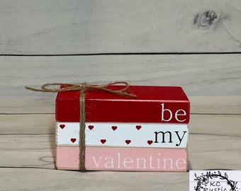 Valentine mini wood books/ tier tray decor/ be my valentine/ farmhouse/ faux books/ hearts/ wood books/ Valentine books