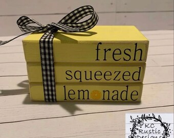 Lemonade mini wood book stack/ tiered tray decor/ lemonade decor / wood books/ lemon/ summer decor/