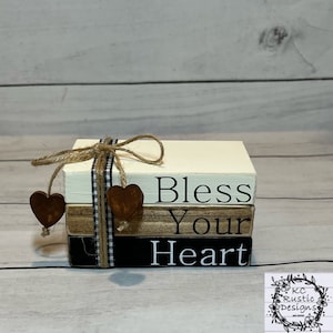 Bless Your Heart mini wood book stack/ farmhouse/ wood books/ tier tray decor/ farmhouse decor/ shelf sitter