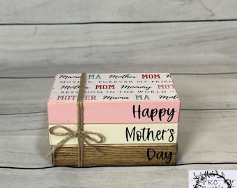 Mother’s Day mini wood book stack/ tiered tray decor/ Mother’s Day tier tray/ Mother’s Day Gift/ wood books/ book bundle