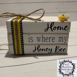 Bee mini wood book stack/ tiered tray decor/ wood books/ home decor/ bee tier tray decor