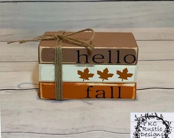 Fall mini wood book stack/ tiered tray decor/ farmhouse/ wood books/ book bundle/ fall decor