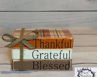 Fall mini wood book stack/ Thanksgiving decor/ tiered tray decor/ farmhouse/ wood books/ book bundle
