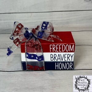 Patriotic mini wood book stack/ patriotic decor/ tier tray decor/ 4th of July decor/ wood books/ book bundle