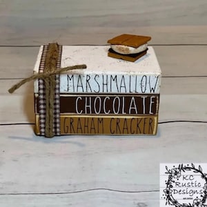 S’more wood book stack/ tier tray decor/ s’mores