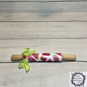 Watermelon mini wood rolling pin/ tier tray decor/ watermelon decor/ summer tier tray/ summer decor/