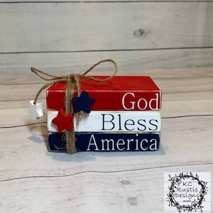 God Bless America mini wood book stack/ patriotic decor/ tier tray decor/ 4th of July decor/ wood books/ book bundle