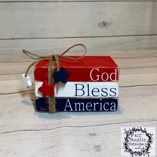 God Bless America mini wood book stack/ patriotic decor/ tier tray decor/ 4th of July decor/ wood books/ book bundle