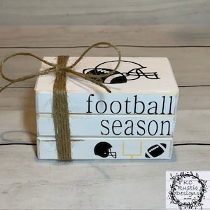 Football decor/ football tier tray decor/ farmhouse/ game day/ wood books/ book bundle