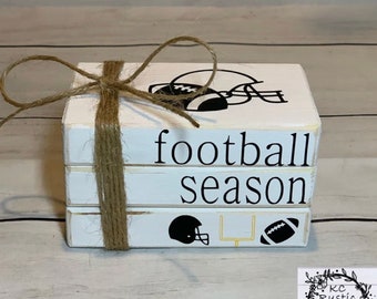 Football decor/ football tier tray decor/ farmhouse/ game day/ wood books/ book bundle