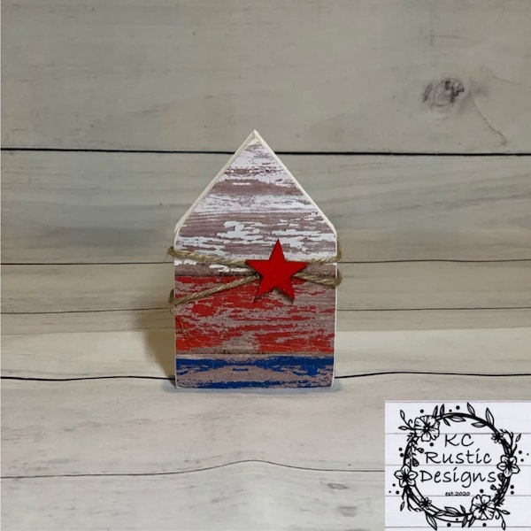 Patriotic mini wood house/ tiered tray decor/ 4th of July decor/ patriotic decor/