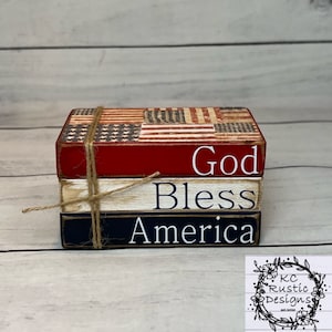 God Bless America mini wood book stack/ patriotic decor/ tier tray decor/ 4th of July decor/ wood books/ book bundle