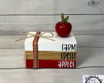 Apple mini wood book stack/coffee bar/tier tray decor/apple decor/farmhouse/wood book/summer decor/apple tier tray/ apple decor/wood books/